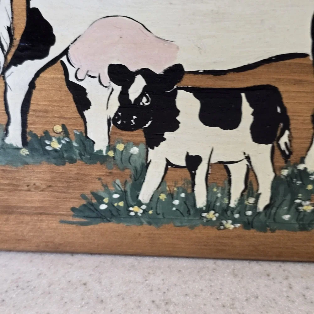 Sweet Country Farm Kitchen vintage Stool Hand Painted Cows Momma Babies